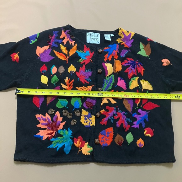 Michael Simon Vintage Fall Leaves Beaded Knit Cardigan Sweater Black XL Season - Picture 11 of 12